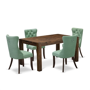 Pemberly Row 5-Piece Dining Set with Cushioned Chairs in Jacobean/Green