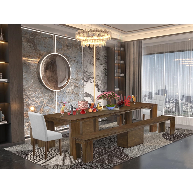 Pemberly Row 5-Piece Extendable Dining Set in Walnut Finish