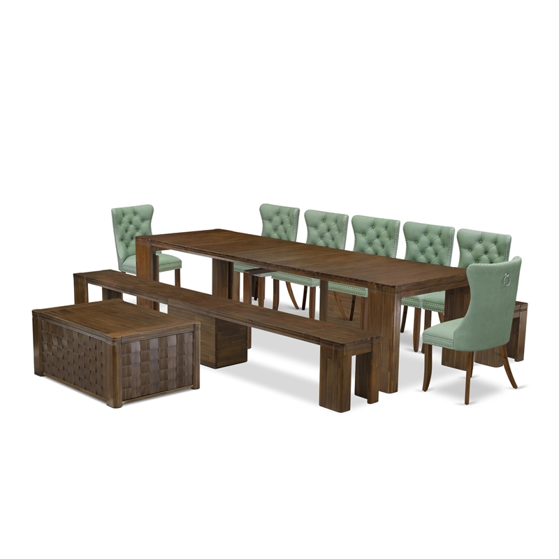 Pemberly Row 10-Piece Dining Set with Walnut Extendable Table