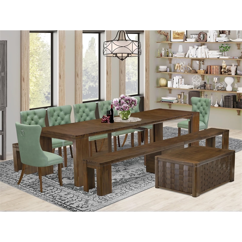 Pemberly Row 10-Piece Dining Set with Walnut Extendable Table