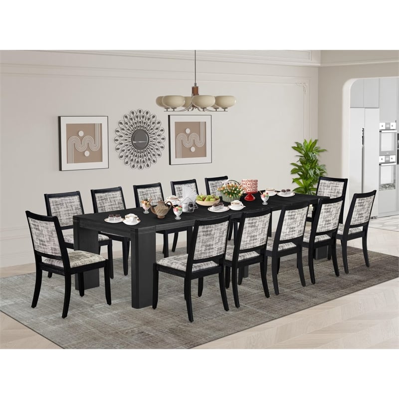 Pemberly Row 13-Piece Dining Room Table Set in Acacia Wood with Black Finish