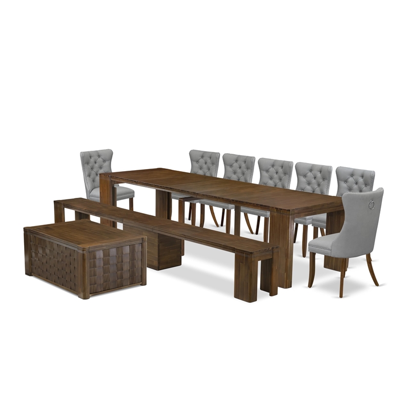 Pemberly Row 10-Piece Extendable Dining Set in Walnut Wood Finish