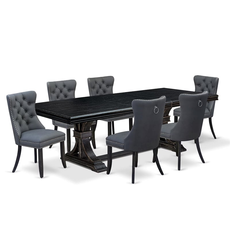 Pemberly Row 7-Piece Dining Set with Faux Leather Chairs in Black Finish