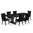 Pemberly Row 7-Piece Dining Set with Linen Fabric Chairs in Black Finish