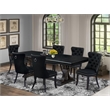 Pemberly Row 7-Piece Dining Set with Linen Fabric Chairs in Black Finish