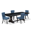 Pemberly Row 5-Piece Dining Set with Sand Blasting Black Finish and Blue Fabric