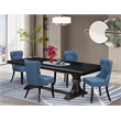Pemberly Row 5-Piece Dining Set with Sand Blasting Black Finish and Blue Fabric