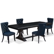 Pemberly Row 5-Piece Dining Room Set in Black Finish and Navy Blue Chairs