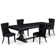 Pemberly Row 5-Piece Wood Dining Set with Black Linen Fabric Upholstery