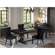 Pemberly Row 5-Piece Wood Dining Set with Black Linen Fabric Upholstery