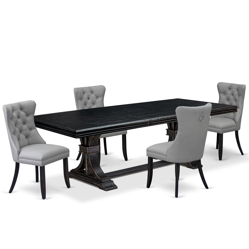 Pemberly Row 5-Piece Acacia Wood Dining Set with Gray Faux Leather