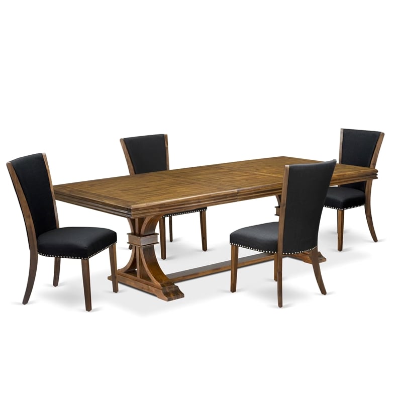 Pemberly Row 5-Piece Acacia Wood Dining Table Set in Antique Walnut