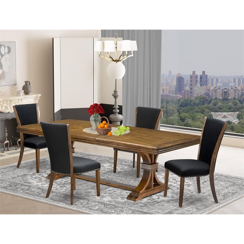 Pemberly Row 5-Piece Acacia Wood Dining Table Set in Antique Walnut
