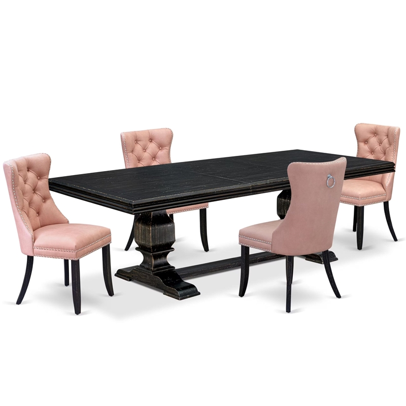 Pemberly Row 5-Piece Black Dining Table Set with Beige Faux Leather Chairs