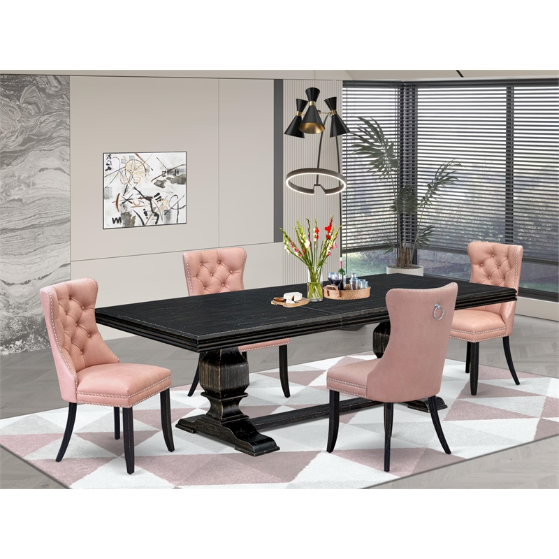 Pemberly Row 5-Piece Black Dining Table Set with Beige Faux Leather Chairs