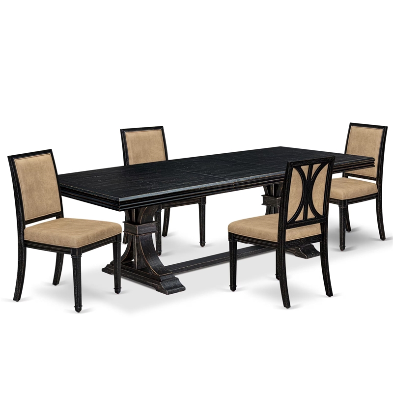 Pemberly Row 5-Piece Modern Dining Set in Sandblasting Black & Beige Upholstery