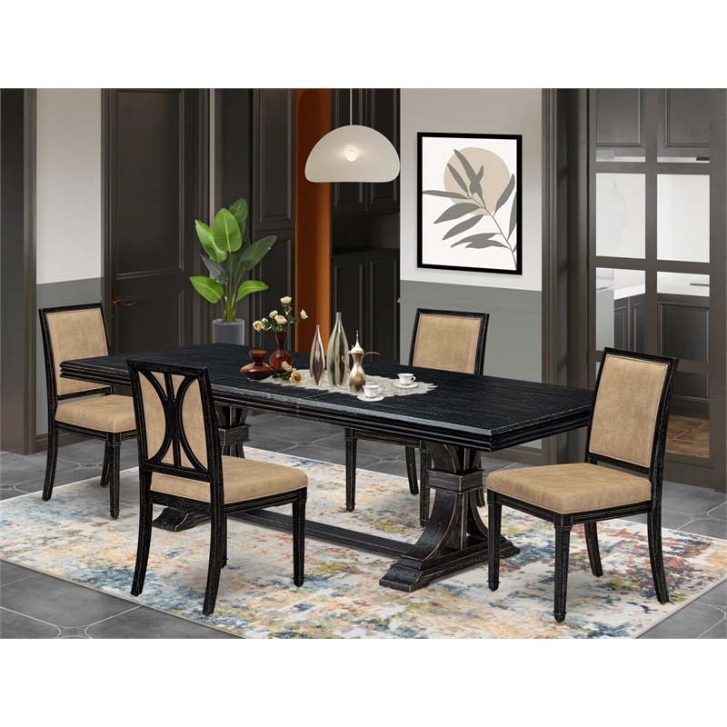 Pemberly Row 5-Piece Modern Dining Set in Sandblasting Black & Beige Upholstery