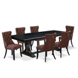 Pemberly Row 7-Piece Wooden Dining Set with Upholstered Chairs in Black Finish