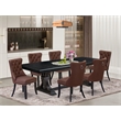 Pemberly Row 7-Piece Wooden Dining Set with Upholstered Chairs in Black Finish
