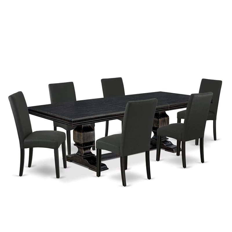 Pemberly Row 7-Piece Wooden Dining Set with Black Upholstery