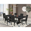 Pemberly Row 7-Piece Wooden Dining Set with Black Upholstery