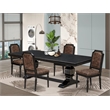 Pemberly Row 5-Piece Dining Set with Black Finish and Brown Upholstery