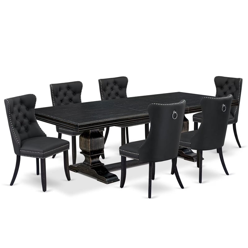Pemberly Row 7-Piece Dining Set with Acacia Wood in Black Finish