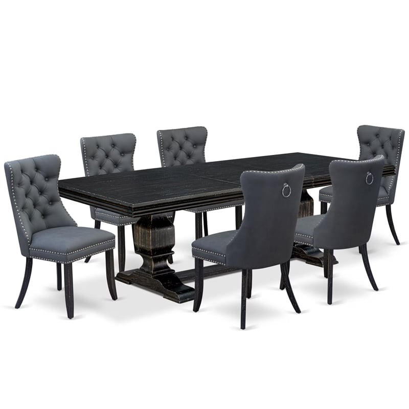 Pemberly Row 7-Piece Dining Set with Acacia Wood and Black Finish