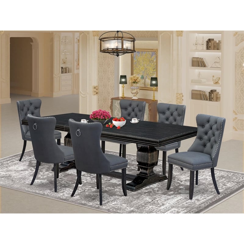 Pemberly Row 7-Piece Dining Set with Acacia Wood and Black Finish