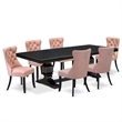 Pemberly Row 7-Piece Dining Set in Black with Faux Leather Upholstery
