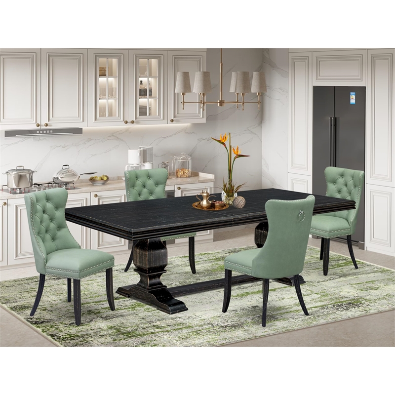Pemberly Row 5-Piece Modern Dining Set in Black and Willow Green