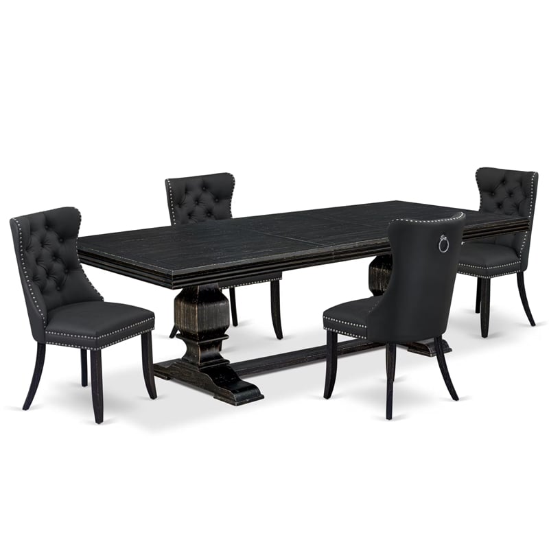 Pemberly Row 5-Piece Modern Dining Set with Faux Leather in Black Finish