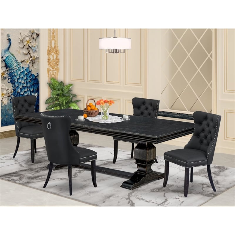 Pemberly Row 5-Piece Modern Dining Set with Faux Leather in Black Finish