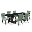 Pemberly Row 7-Piece Dining Set in Black Finish with Faux Leather Chairs