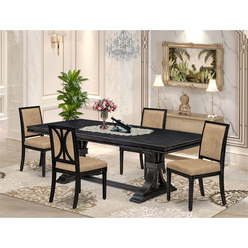 Pemberly Row 5-Piece Dining Table Set with Acacia Wood in Black Finish