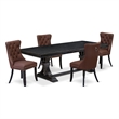 Pemberly Row 5-Piece Dining Table Set in Black Finish with Acacia Wood
