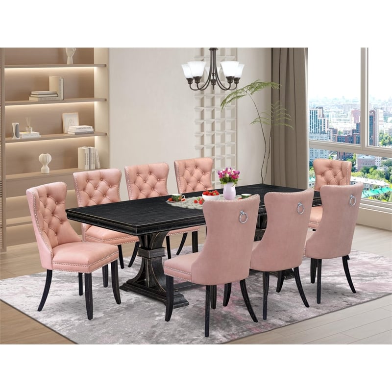 Pemberly Row 9-Piece Dining Set with Acacia Wood and Black Finish
