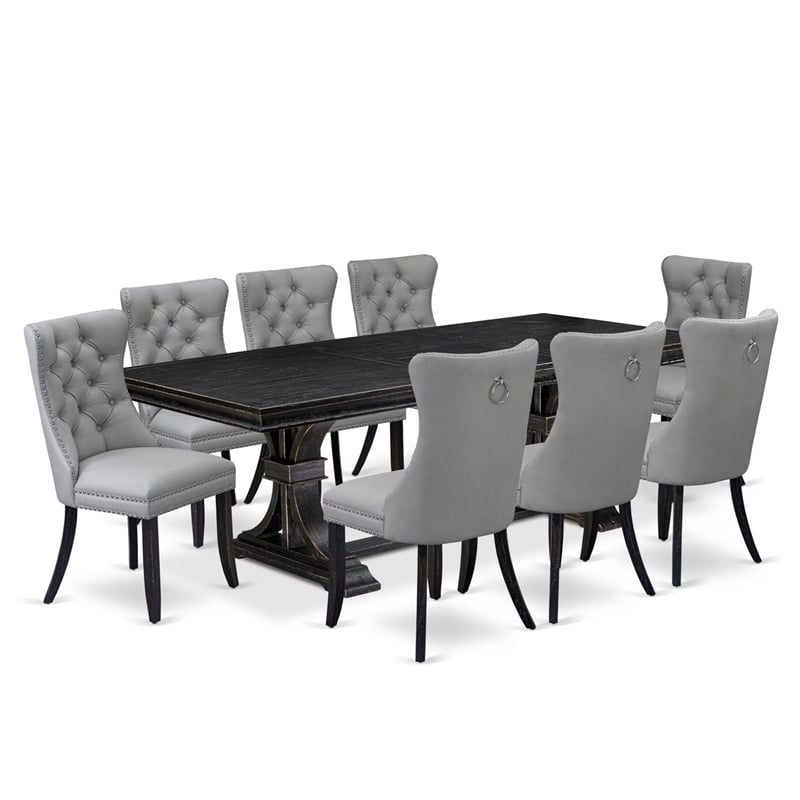 Pemberly Row 9-Piece Dining Room Set in Acacia Wood Black Finish