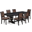 Pemberly Row 7-Piece Wood Dining Table Set in Black Finish with Leather Chairs
