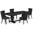 Pemberly Row 5-Piece Dining Set in Black Finish with Dark Gray Upholstery