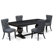 Pemberly Row 5-Piece Dining Set in Black Finish with Platinum Gray Upholstery