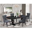 Pemberly Row 5-Piece Dining Set in Black Finish with Platinum Gray Upholstery