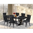 Pemberly Row 7-Piece Dining Set with Black Finish and Gray Faux Leather