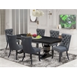 Pemberly Row 7-Piece Dining Set with Black Finish and Platinum Faux Leather
