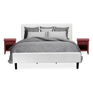 Pemberly Row 3-Piece Wood King Bedroom Set in White and Burgundy