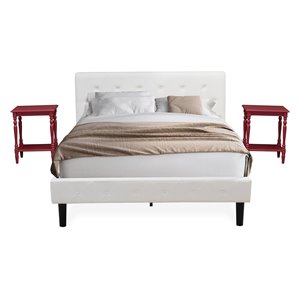 Pemberly Row 3-Piece Wood Queen Bedroom Set in White and Burgundy