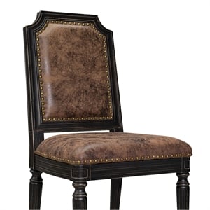 Pemberly Row Set of 2 Parson Dining Chairs in Black with Brown Upholstery