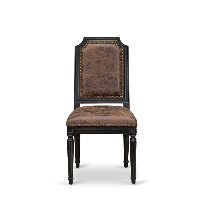 Pemberly Row Set of 2 Parson Dining Chairs in Black with Brown Upholstery