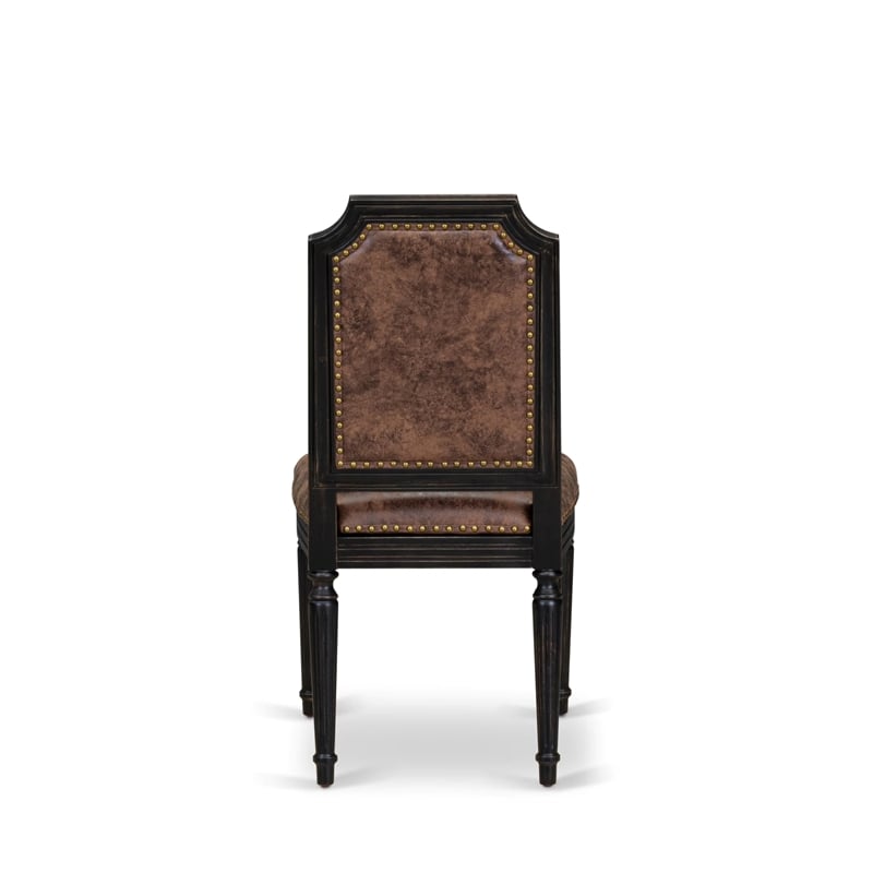 Pemberly Row Set of 2 Parson Dining Chairs in Black with Brown Upholstery