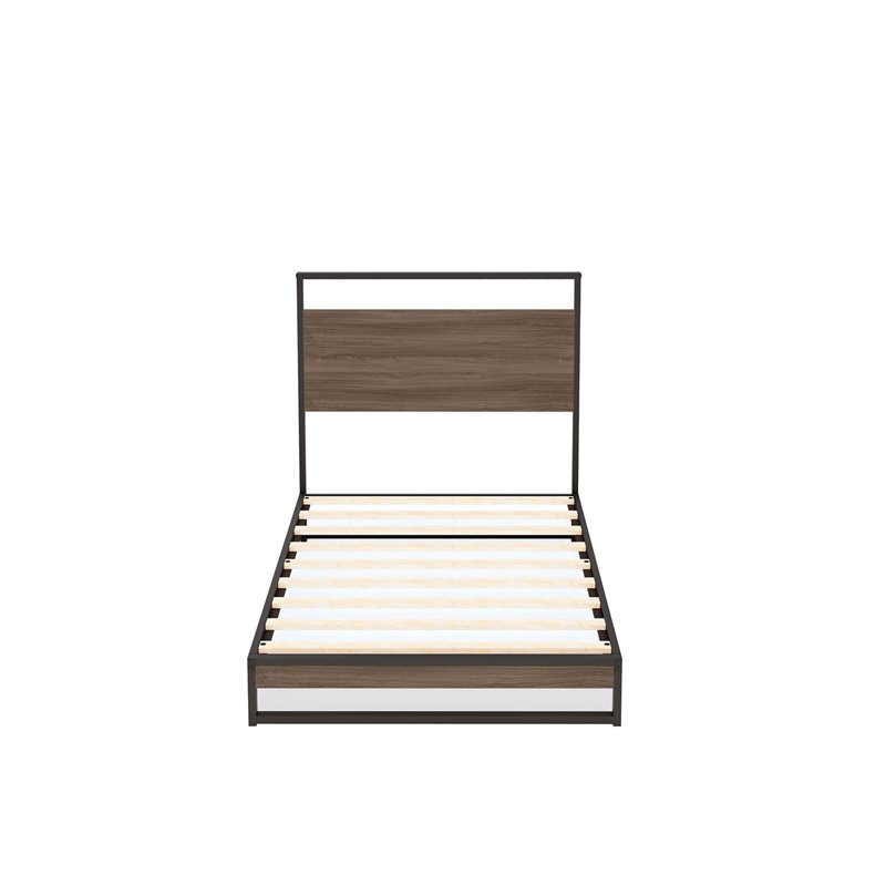 Pemberly Row Metal Twin Bed Frame with Wooden Slats in Black Finish